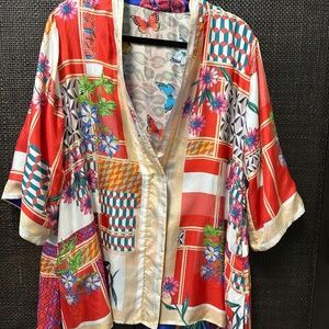 Johnny Was multi Color Reversible Silk Kimono size S Butterflies